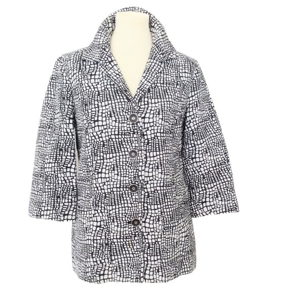 Chico's Black & White Cotton Blazer Jacket Size 1 (Women's 8 or M) NWOT - Picture 2 of 7